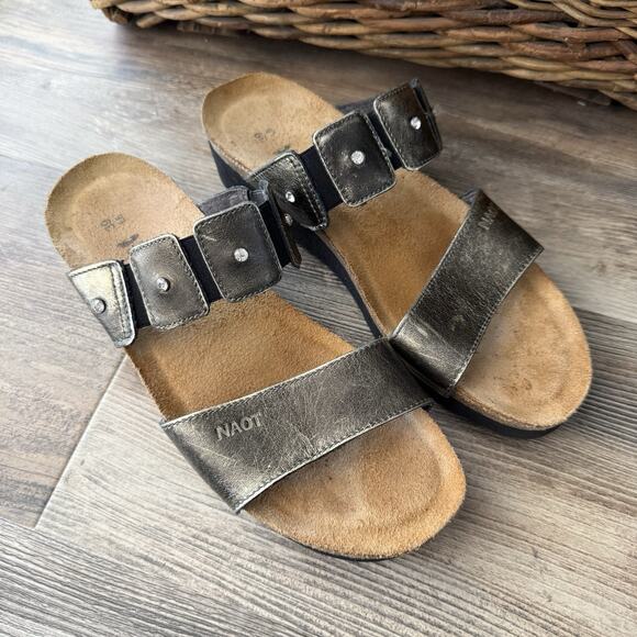 Naot Metallic Leather Comfort Sandals – Size 39 (US 8) Slip-On Slides - Picture 1 of 8